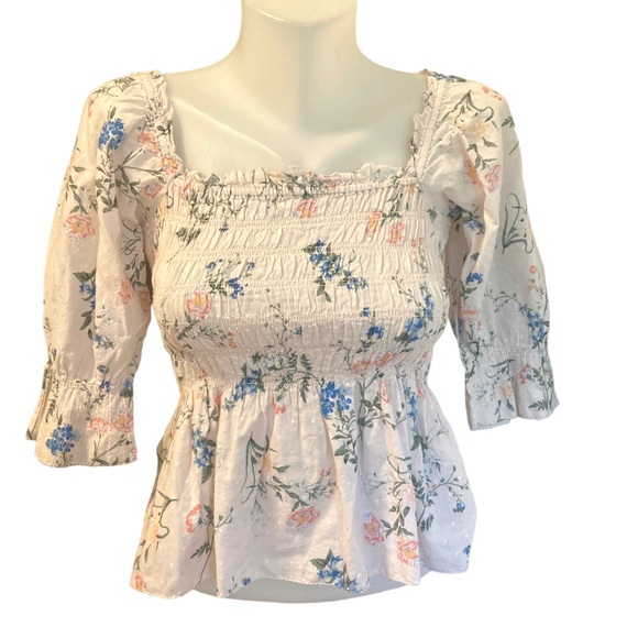 LAST CHANCE Saylor Shirt Womens Pink COTTON Floral Peplum Clover Blouse top - Picture 3 of 8